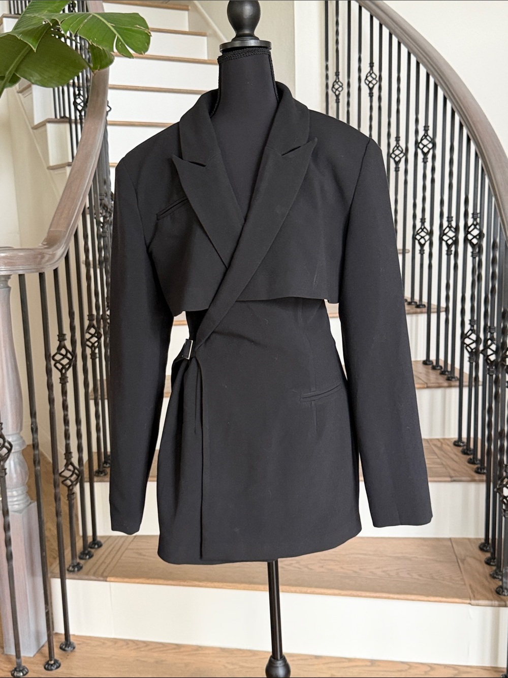 PLT LABEL Black Women's Wrap Blazer Jacket Dress